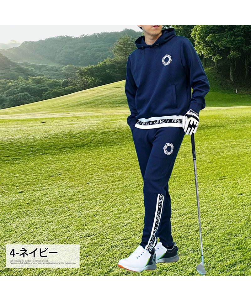 トップイズム TopIsm ゴルフウェア メンズ 上下セットアップ GIORNO SEVEN ジョルノセブン プルパーカー トップス ゴルフパンツ リブロゴ ブランド おしゃれ 秋冬 春夏 （4-ネイビー） 4-ネイビー