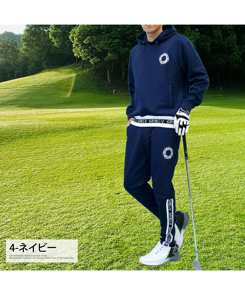 トップイズム TopIsm ゴルフウェア メンズ 上下セットアップ GIORNO SEVEN ジョルノセブン プルパーカー トップス ゴルフパンツ リブロゴ ブランド おしゃれ 秋冬 春夏 （4-ネイビー） 4-ネイビー