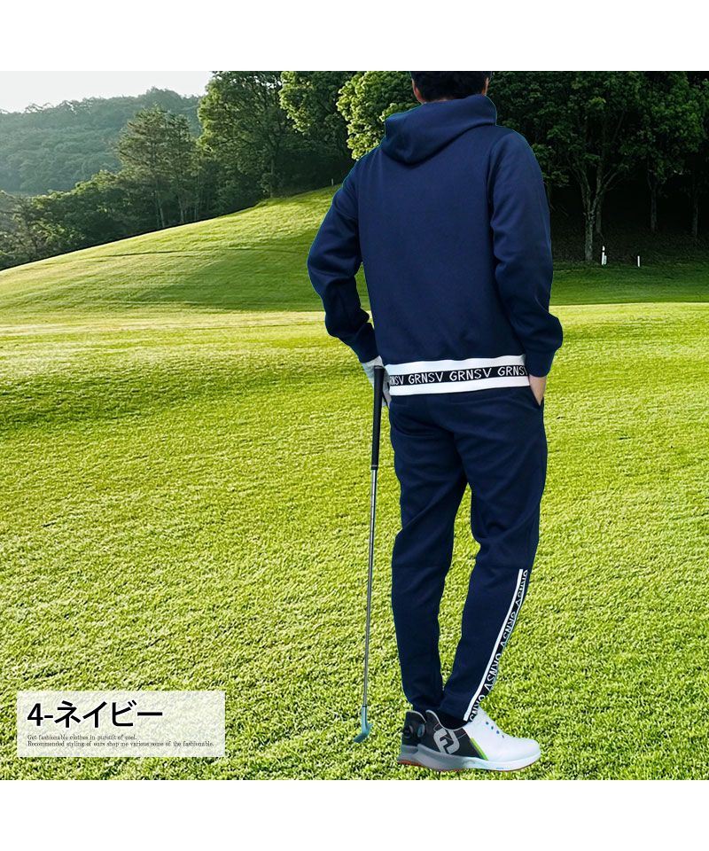 トップイズム TopIsm ゴルフウェア メンズ 上下セットアップ GIORNO SEVEN ジョルノセブン プルパーカー トップス ゴルフパンツ リブロゴ ブランド おしゃれ 秋冬 春夏 （4-ネイビー） 4-ネイビー