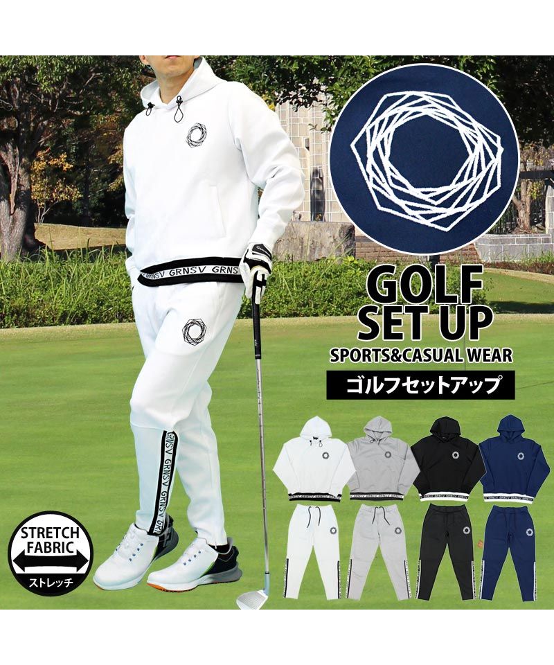 トップイズム TopIsm ゴルフウェア メンズ 上下セットアップ GIORNO SEVEN ジョルノセブン プルパーカー トップス ゴルフパンツ リブロゴ ブランド おしゃれ 秋冬 春夏 （4-ネイビー） 4-ネイビー