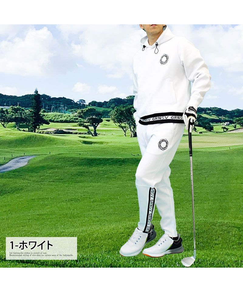 トップイズム TopIsm ゴルフウェア メンズ 上下セットアップ GIORNO SEVEN ジョルノセブン プルパーカー トップス ゴルフパンツ リブロゴ ブランド おしゃれ 秋冬 春夏 （1-ホワイト） 1-ホワイト