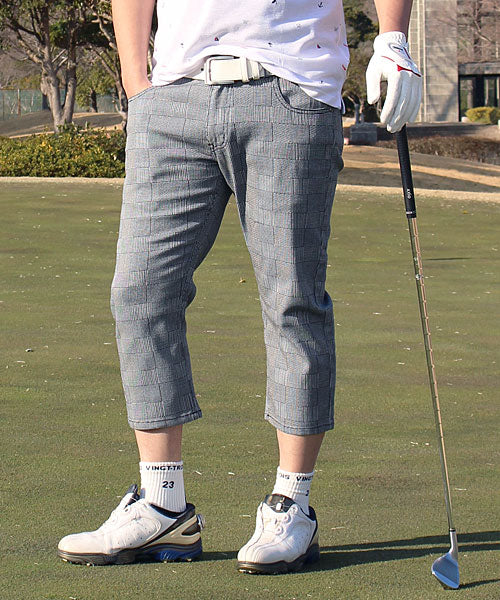 トップイズム TopIsm ゴルフパンツ メンズ クロップドパンツ ゴルフウェア チェック柄 カモフラ 迷彩 千鳥格子 ストレッチ ハーフパンツ スポーツウェア 7分丈