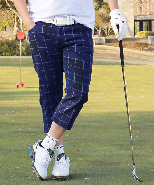 トップイズム TopIsm ゴルフパンツ メンズ クロップドパンツ ゴルフウェア チェック柄 カモフラ 迷彩 千鳥格子 ストレッチ ハーフパンツ スポーツウェア 7分丈