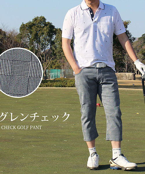 トップイズム TopIsm ゴルフパンツ メンズ クロップドパンツ ゴルフウェア チェック柄 カモフラ 迷彩 千鳥格子 ストレッチ ハーフパンツ スポーツウェア 7分丈