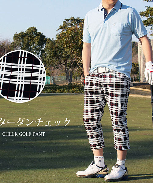 トップイズム TopIsm ゴルフパンツ メンズ クロップドパンツ ゴルフウェア チェック柄 カモフラ 迷彩 千鳥格子 ストレッチ ハーフパンツ スポーツウェア 7分丈