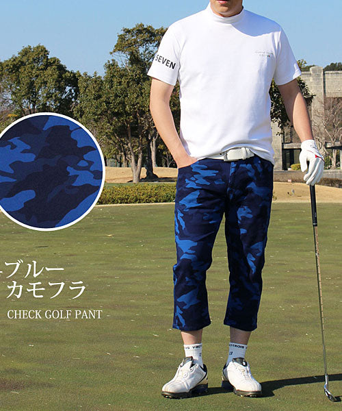 トップイズム TopIsm ゴルフパンツ メンズ クロップドパンツ ゴルフウェア チェック柄 カモフラ 迷彩 千鳥格子 ストレッチ ハーフパンツ スポーツウェア 7分丈