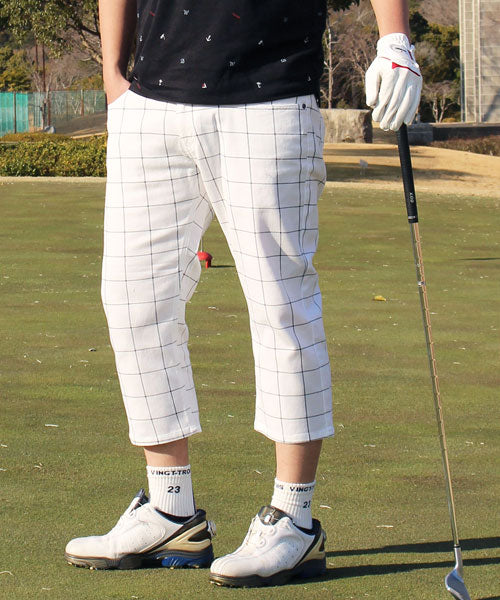 トップイズム TopIsm ゴルフパンツ メンズ クロップドパンツ ゴルフウェア チェック柄 カモフラ 迷彩 千鳥格子 ストレッチ ハーフパンツ スポーツウェア 7分丈