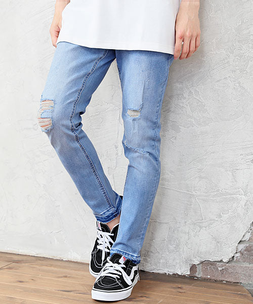 トップイズム TopIsm アンクルパンツ メンズ デニムパンツ 8分丈 ダメージ加工 ビンテージ加工 ストレッチ入り 美脚 細身 スリム ジーンズ