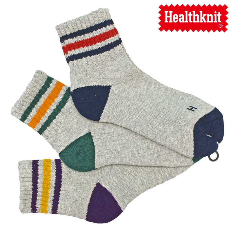 トップイズム TopIsm Healthknit ヘルスニット 3足セット ジャガード スラブ ボーダー ライン入り スニーカーソックス クォーターソックス ショートソックス メンズ靴下,42-スラブ2面配色3本ライン