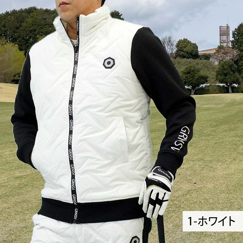 トップイズム TopIsm ゴルフ 中綿ジャケット メンズ ゴルフウェア GIORNO SEVEN ジョルノセブン 中綿 アウター ブルゾン ロゴ 素材切替 ジップアップ 秋冬 おしゃれ ブランド （1-ホワイト） 1-ホワイト
