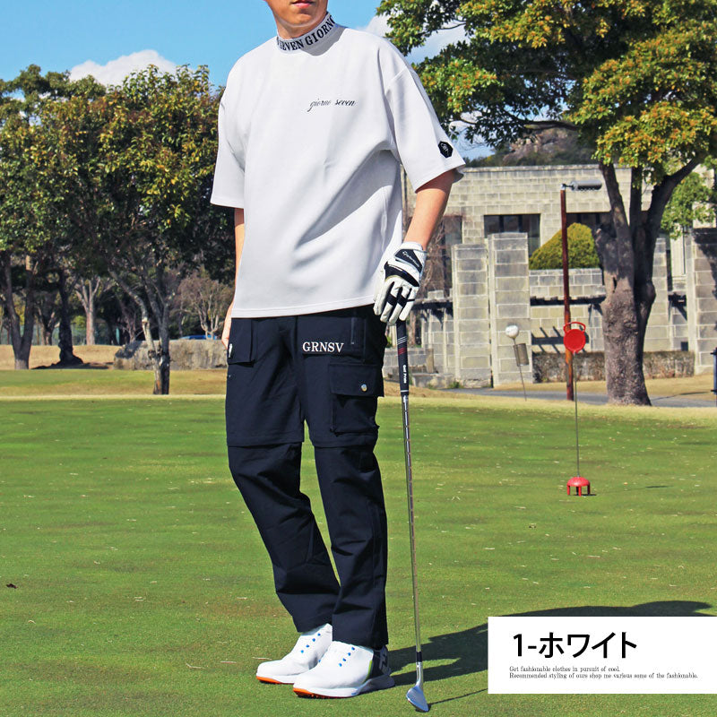 トップイズム TopIsm ゴルフウェア モックネックシャツ メンズ GIORNO SEVEN ジョルノセブン ワイドシルエット ハイネック ゴルフ 接触冷感 ストレッチ 半袖 ロゴ ポロシャツ 春夏