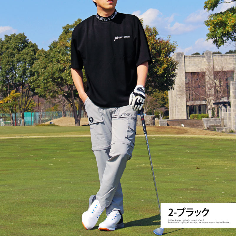 トップイズム TopIsm ゴルフウェア モックネックシャツ メンズ GIORNO SEVEN ジョルノセブン ワイドシルエット ハイネック ゴルフ 接触冷感 ストレッチ 半袖 ロゴ ポロシャツ 春夏