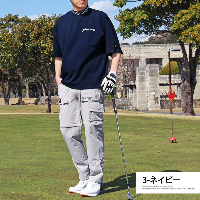 トップイズム TopIsm ゴルフウェア モックネックシャツ メンズ GIORNO SEVEN ジョルノセブン ワイドシルエット ハイネック ゴルフ 接触冷感 ストレッチ 半袖 ロゴ ポロシャツ 春夏
