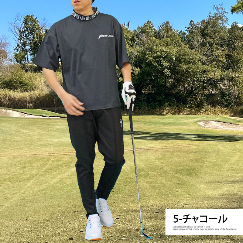 トップイズム TopIsm ゴルフウェア モックネックシャツ メンズ GIORNO SEVEN ジョルノセブン ワイドシルエット ハイネック ゴルフ 接触冷感 ストレッチ 半袖 ロゴ ポロシャツ 春夏