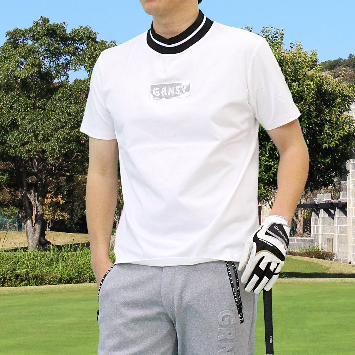 トップイズム TopIsm ゴルフウェア モックネックシャツ メンズ GIORNO SEVEN ジョルノセブン ハイネック ゴルフ 接触冷感 ストレッチ 半袖 シルバーロゴ 首ライン トップス ポロシャツ Tシャツ 春夏