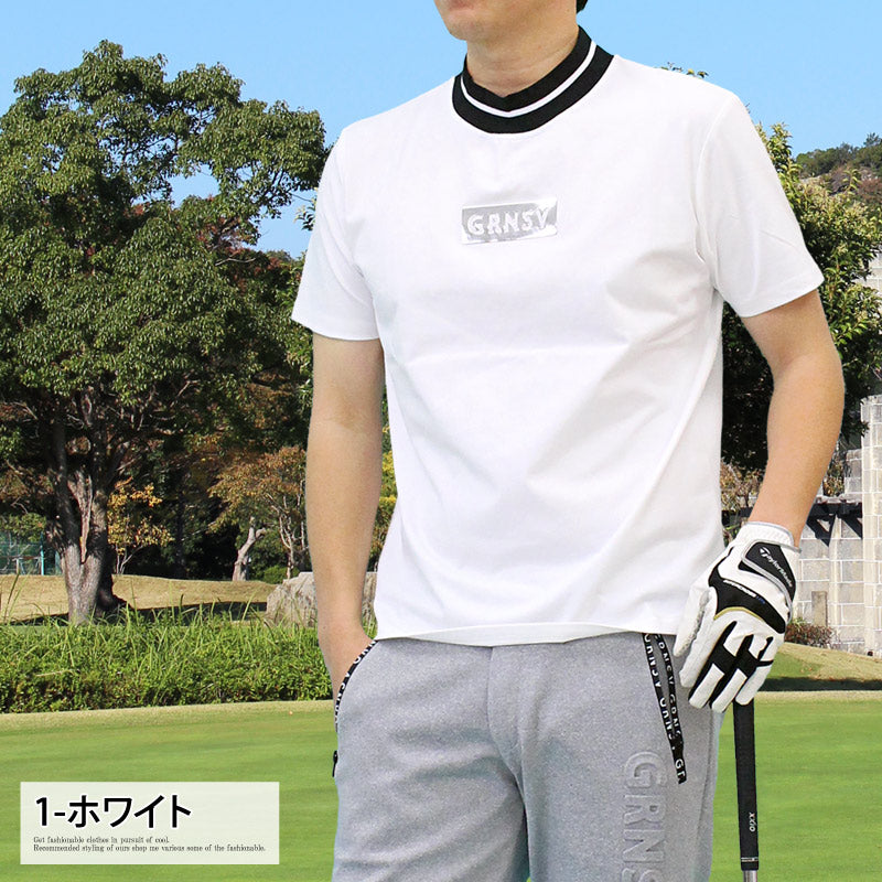 トップイズム TopIsm ゴルフウェア モックネックシャツ メンズ GIORNO SEVEN ジョルノセブン ハイネック ゴルフ 接触冷感 ストレッチ 半袖 シルバーロゴ 首ライン トップス ポロシャツ Tシャツ 春夏