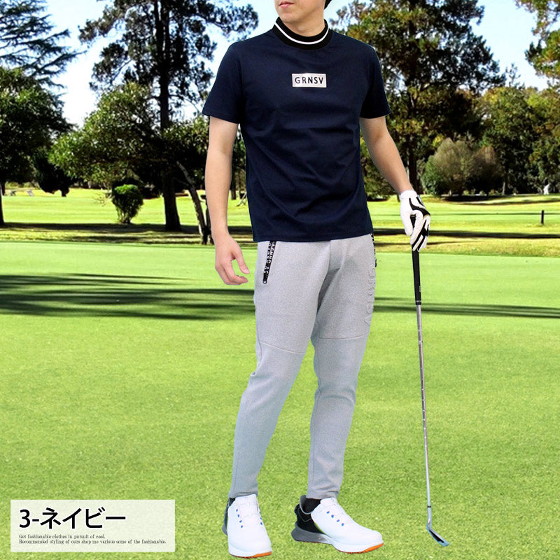 トップイズム TopIsm ゴルフウェア モックネックシャツ メンズ GIORNO SEVEN ジョルノセブン ハイネック ゴルフ 接触冷感 ストレッチ 半袖 シルバーロゴ 首ライン トップス ポロシャツ Tシャツ 春夏