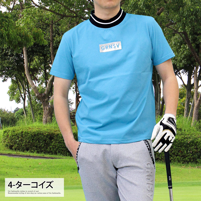 トップイズム TopIsm ゴルフウェア モックネックシャツ メンズ GIORNO SEVEN ジョルノセブン ハイネック ゴルフ 接触冷感 ストレッチ 半袖 シルバーロゴ 首ライン トップス ポロシャツ Tシャツ 春夏