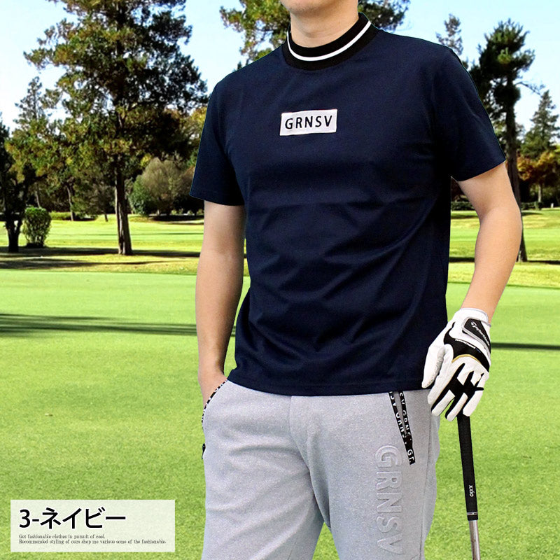 トップイズム TopIsm ゴルフウェア モックネックシャツ メンズ GIORNO SEVEN ジョルノセブン ハイネック ゴルフ 接触冷感 ストレッチ 半袖 シルバーロゴ 首ライン トップス ポロシャツ Tシャツ 春夏