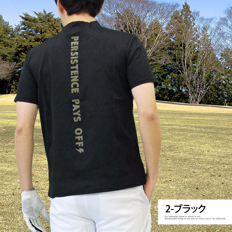 トップイズム TopIsm ゴルフウェア モックネックシャツ メンズ GIORNO SEVEN ジョルノセブン ハイネック ゴルフ 接触冷感 ストレッチ 半袖 バックロゴプリント トップス ポロシャツ Tシャツ 春夏