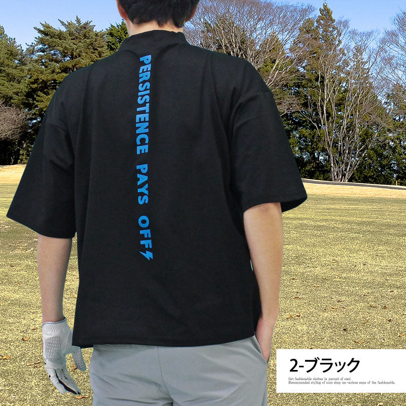 トップイズム TopIsm ゴルフウェア モックネックシャツ メンズ GIORNO SEVEN ジョルノセブン ハイネック ゴルフ 接触冷感 ワイドシルエット 半袖 バックロゴプリント トップス 春夏