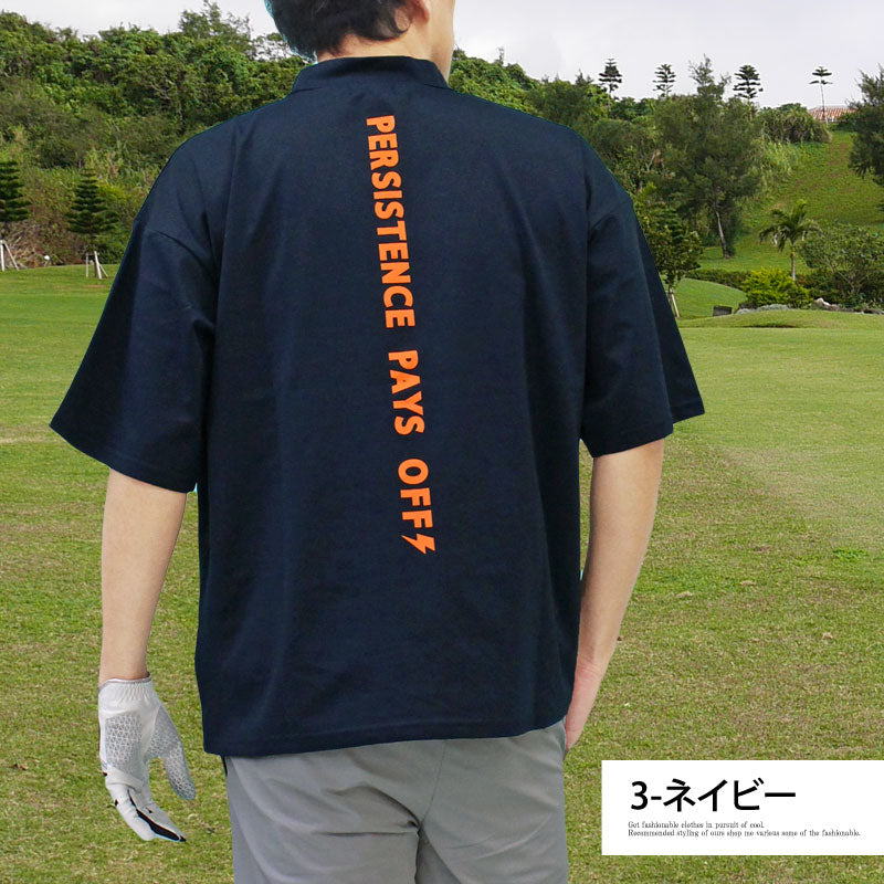 トップイズム TopIsm ゴルフウェア モックネックシャツ メンズ GIORNO SEVEN ジョルノセブン ハイネック ゴルフ 接触冷感 ワイドシルエット 半袖 バックロゴプリント トップス 春夏