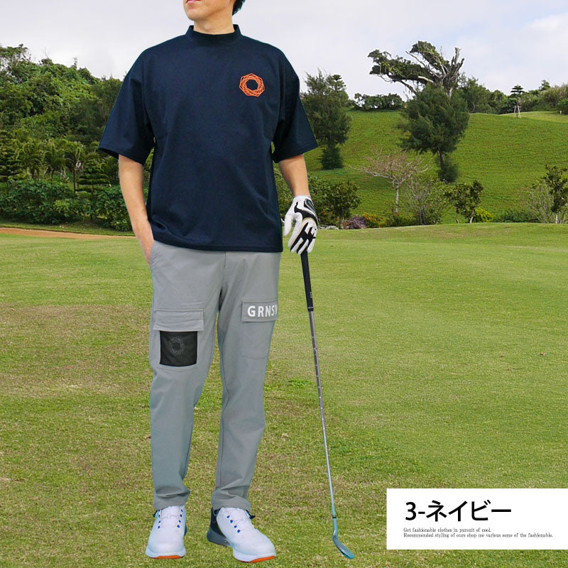 トップイズム TopIsm ゴルフウェア モックネックシャツ メンズ GIORNO SEVEN ジョルノセブン ハイネック ゴルフ 接触冷感 ワイドシルエット 半袖 バックロゴプリント トップス 春夏