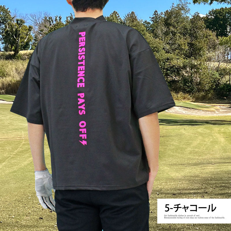 トップイズム TopIsm ゴルフウェア モックネックシャツ メンズ GIORNO SEVEN ジョルノセブン ハイネック ゴルフ 接触冷感 ワイドシルエット 半袖 バックロゴプリント トップス 春夏