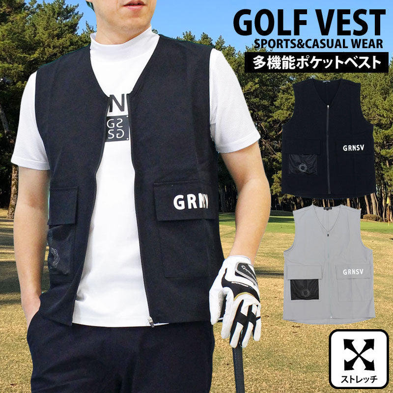 トップイズム TopIsm ゴルフウェア メンズ ベスト GIORNO SEVEN ジョルノセブン トップス ポリエステルストレッチ 多機能ポケット ロゴ おしゃれ 春夏