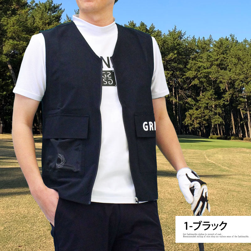 トップイズム TopIsm ゴルフウェア メンズ ベスト GIORNO SEVEN ジョルノセブン トップス ポリエステルストレッチ 多機能ポケット ロゴ おしゃれ 春夏