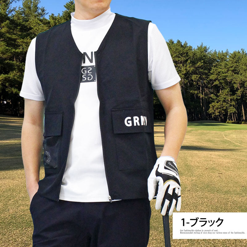 トップイズム TopIsm ゴルフウェア メンズ ベスト GIORNO SEVEN ジョルノセブン トップス ポリエステルストレッチ 多機能ポケット ロゴ おしゃれ 春夏