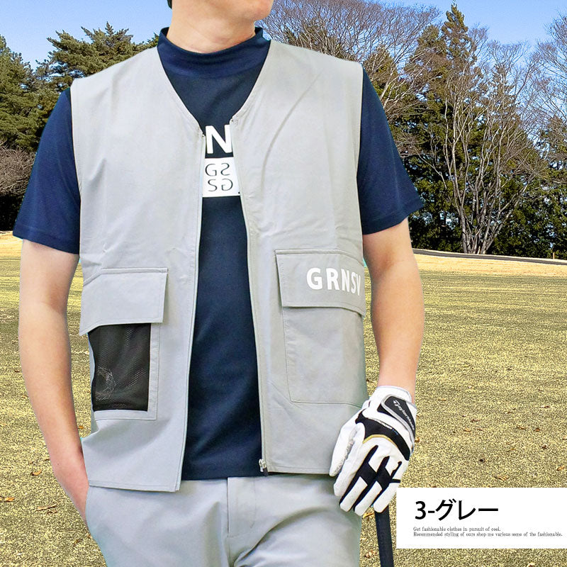 トップイズム TopIsm ゴルフウェア メンズ ベスト GIORNO SEVEN ジョルノセブン トップス ポリエステルストレッチ 多機能ポケット ロゴ おしゃれ 春夏