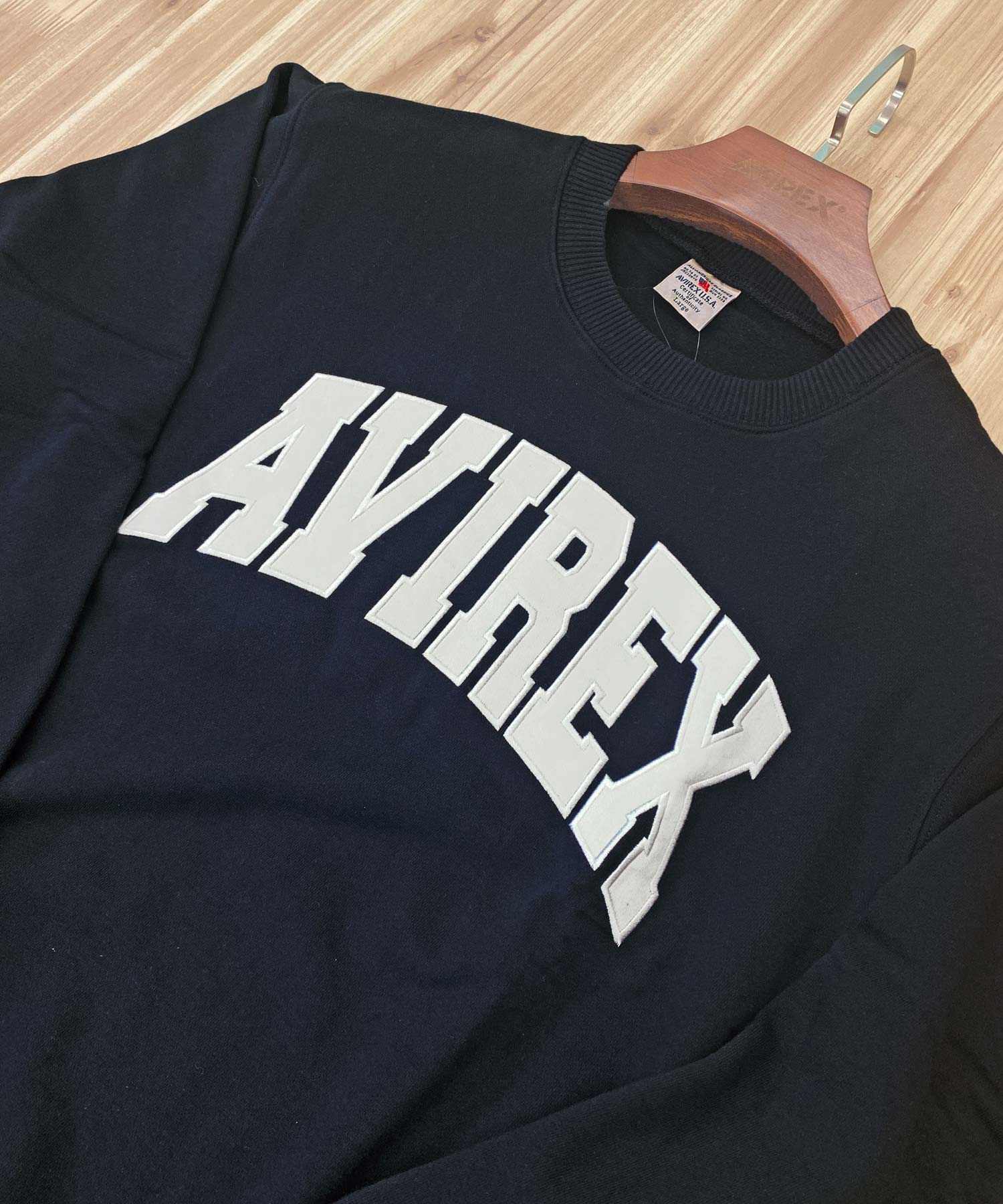 TopIsm AVIREX Renewal Trainer Fleece Lined Sweat Logo Embroidery Long Sleeve Crew Neck Men's Brand AVIREX American Casual