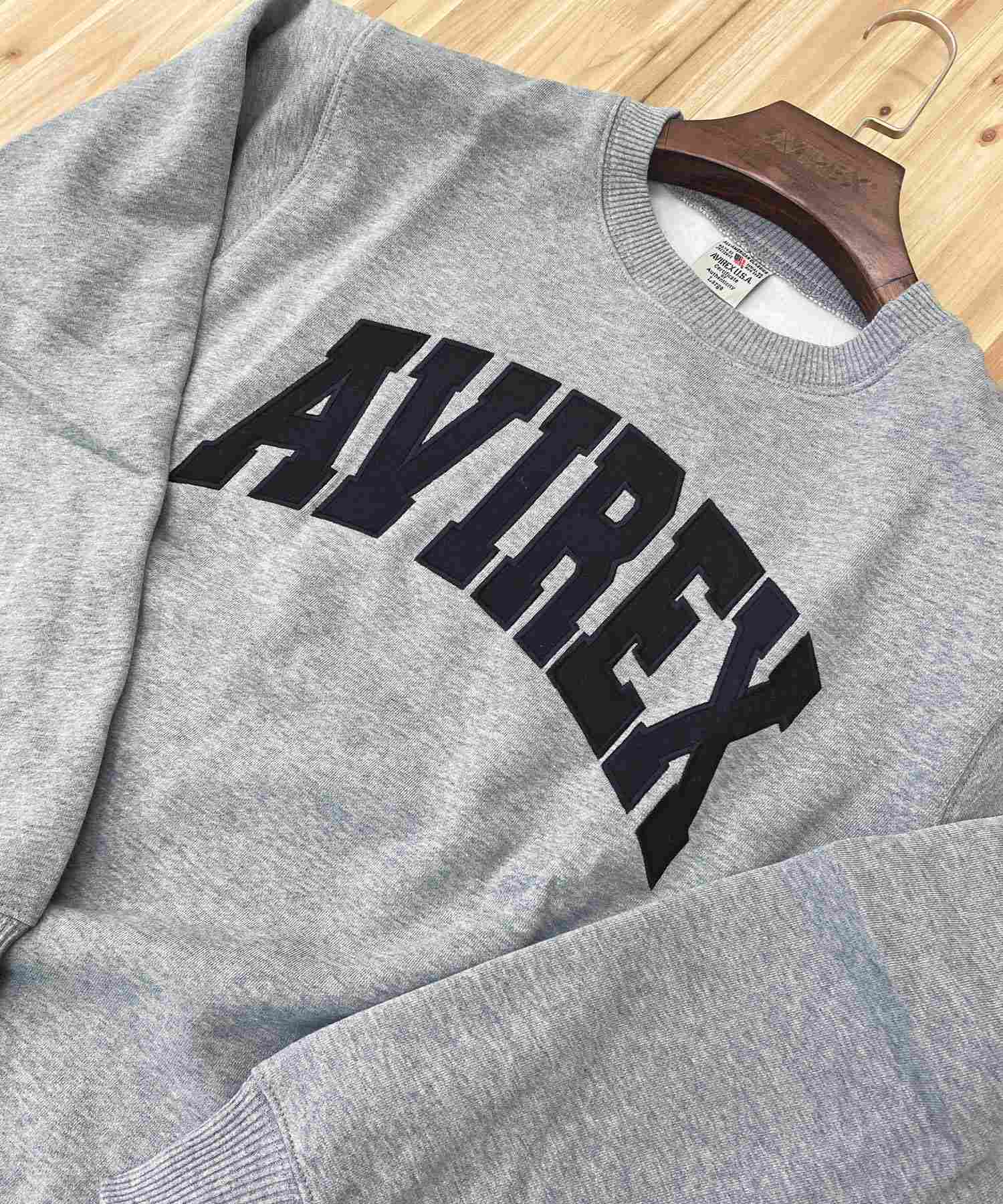 TopIsm AVIREX Renewal Trainer Fleece Lined Sweat Logo Embroidery Long Sleeve Crew Neck Men's Brand AVIREX American Casual