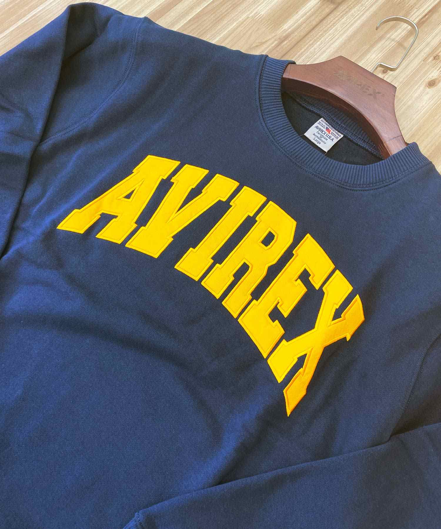 TopIsm AVIREX Renewal Trainer Fleece Lined Sweat Logo Embroidery Long Sleeve Crew Neck Men's Brand AVIREX American Casual