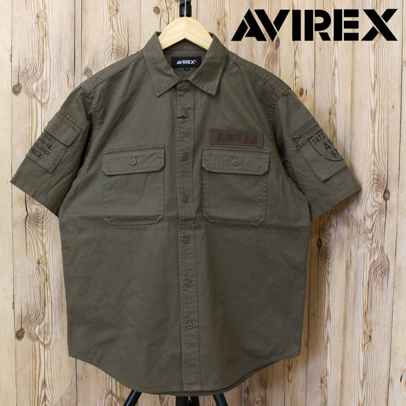 トップイズム TopIsm AVIREX アヴィレックス 半袖 ファティーグ カーキシャツ コットン ミリタリーシャツ 綿100% メンズ ブランド シャツ