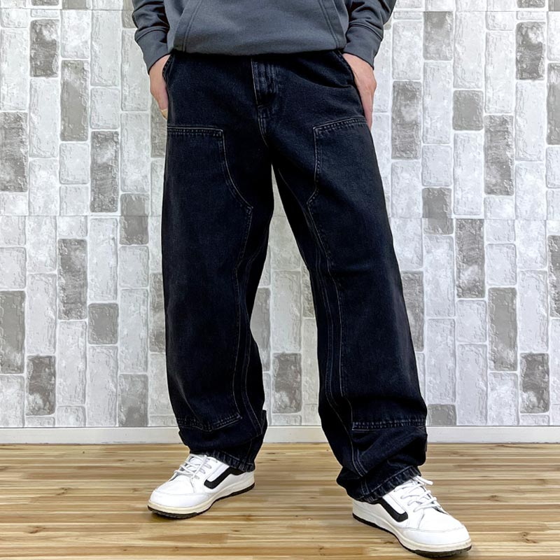 トップイズム TopIsm Carhartt カーハート WIP ワイドシルエット ダブルニーパンツ Double Knee Pant WIP I032699 デニムパンツ メンズ ブランド （3-ブラック(stone washed)） 3-ブラック(stone washed)