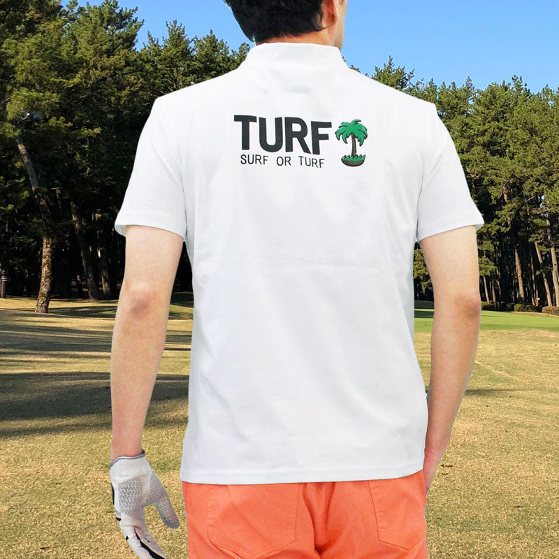 トップイズム TopIsm ゴルフウェア モックネックシャツ メンズ GIORNO SEVEN ジョルノセブン ハイネック ゴルフ 接触冷感 ストレッチ 半袖 ヤシの木 ロゴプリント トップス ポロシャツ Tシャツ 春夏 （1-ホワイト） 1-ホワイト