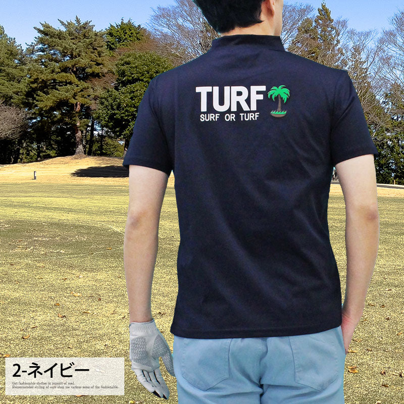 トップイズム TopIsm ゴルフウェア モックネックシャツ メンズ GIORNO SEVEN ジョルノセブン ハイネック ゴルフ 接触冷感 ストレッチ 半袖 ヤシの木 ロゴプリント トップス ポロシャツ Tシャツ 春夏 （1-ホワイト） 1-ホワイト