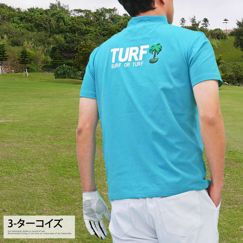 トップイズム TopIsm ゴルフウェア モックネックシャツ メンズ GIORNO SEVEN ジョルノセブン ハイネック ゴルフ 接触冷感 ストレッチ 半袖 ヤシの木 ロゴプリント トップス ポロシャツ Tシャツ 春夏 （1-ホワイト） 1-ホワイト