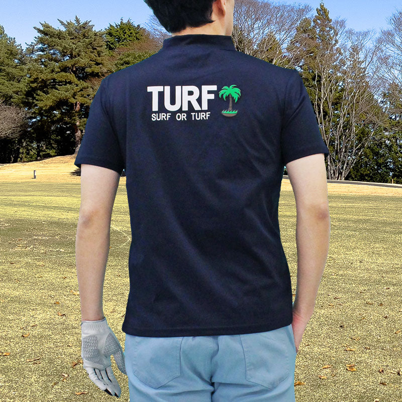 トップイズム TopIsm ゴルフウェア モックネックシャツ メンズ GIORNO SEVEN ジョルノセブン ハイネック ゴルフ 接触冷感 ストレッチ 半袖 ヤシの木 ロゴプリント トップス ポロシャツ Tシャツ 春夏 （2-ネイビー） 2-ネイビー