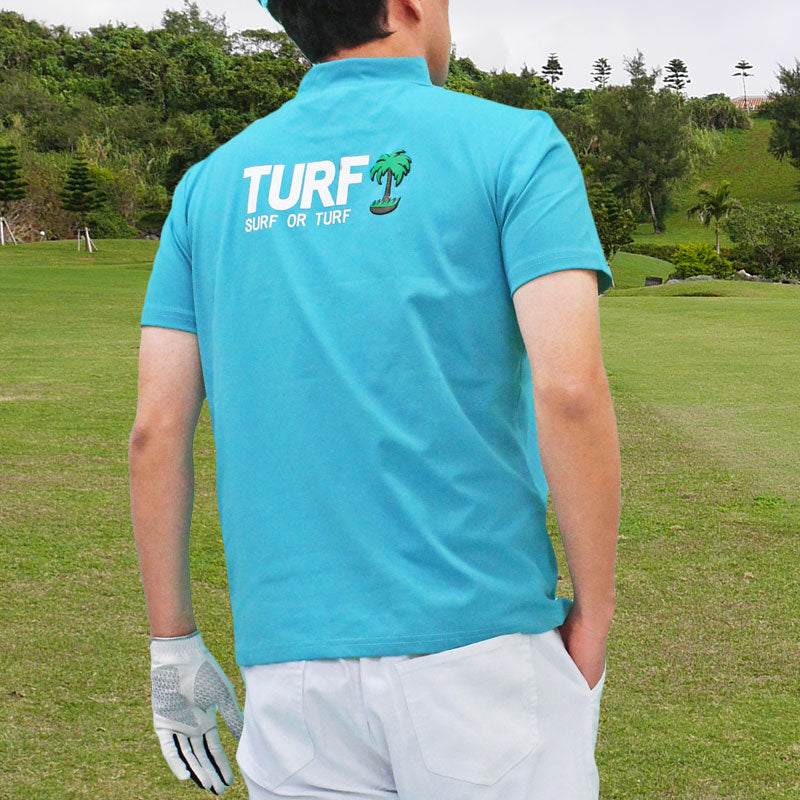 トップイズム TopIsm ゴルフウェア モックネックシャツ メンズ GIORNO SEVEN ジョルノセブン ハイネック ゴルフ 接触冷感 ストレッチ 半袖 ヤシの木 ロゴプリント トップス ポロシャツ Tシャツ 春夏 （3-ターコイズ） 3-ターコイズ