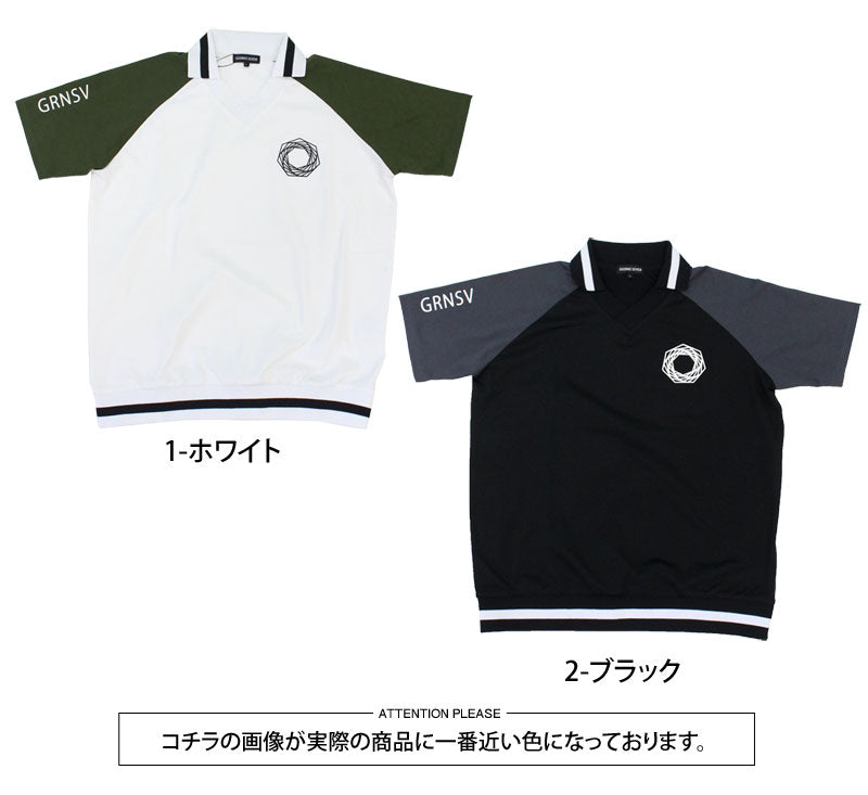 トップイズム TopIsm ゴルフウェア Vネック襟 ポロシャツ メンズ GIORNO SEVEN ジョルノセブン ゴルフ 接触冷感 ストレッチ 半袖 ライン切替 トップス 春夏 （2-ブラック） 2-ブラック