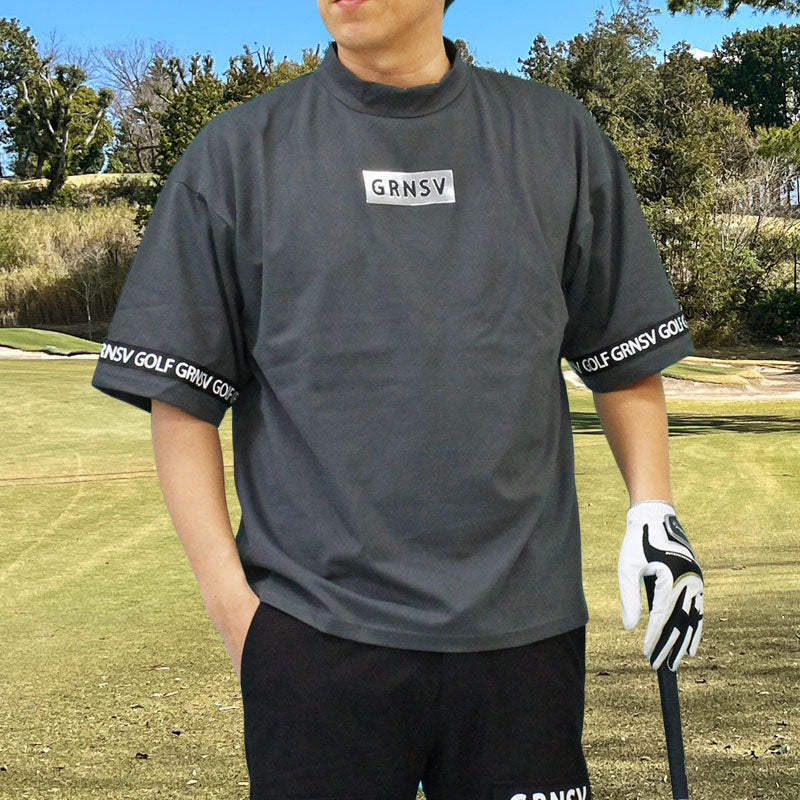 トップイズム TopIsm ゴルフウェア モックネックシャツ メンズ GIORNO SEVEN ジョルノセブン ハイネック ゴルフ 接触冷感 ワイドシルエット 半袖 シルバーロゴプリント トップス 春夏 （5-チャコール） 5-チャコール