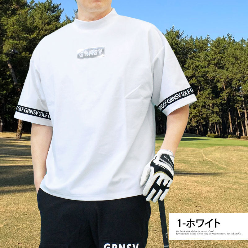 トップイズム TopIsm ゴルフウェア モックネックシャツ メンズ GIORNO SEVEN ジョルノセブン ハイネック ゴルフ 接触冷感 ワイドシルエット 半袖 シルバーロゴプリント トップス 春夏 （5-チャコール） 5-チャコール