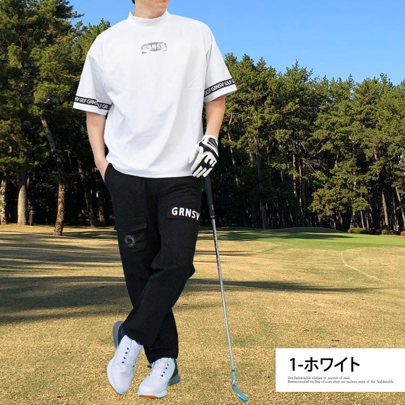トップイズム TopIsm ゴルフウェア モックネックシャツ メンズ GIORNO SEVEN ジョルノセブン ハイネック ゴルフ 接触冷感 ワイドシルエット 半袖 シルバーロゴプリント トップス 春夏 （5-チャコール） 5-チャコール