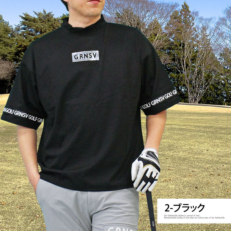 トップイズム TopIsm ゴルフウェア モックネックシャツ メンズ GIORNO SEVEN ジョルノセブン ハイネック ゴルフ 接触冷感 ワイドシルエット 半袖 シルバーロゴプリント トップス 春夏 （5-チャコール） 5-チャコール