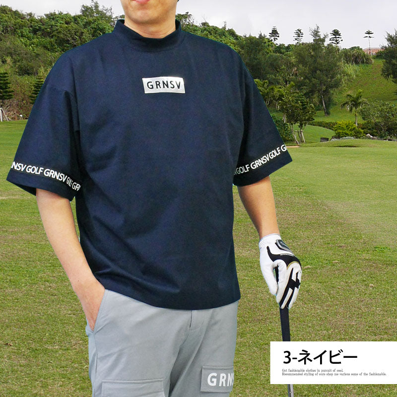 トップイズム TopIsm ゴルフウェア モックネックシャツ メンズ GIORNO SEVEN ジョルノセブン ハイネック ゴルフ 接触冷感 ワイドシルエット 半袖 シルバーロゴプリント トップス 春夏 （5-チャコール） 5-チャコール