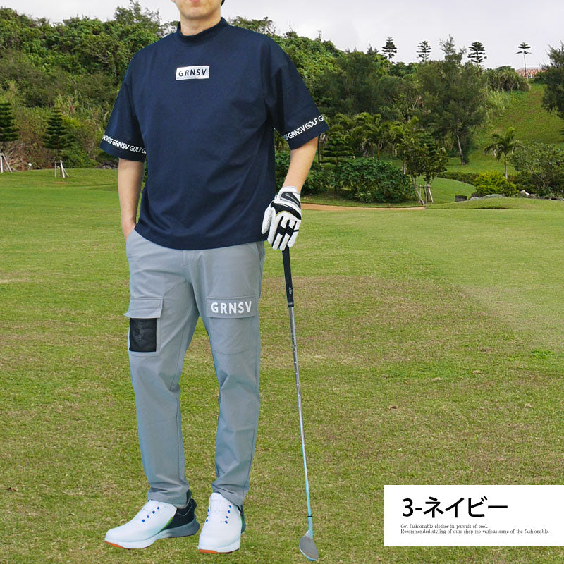 トップイズム TopIsm ゴルフウェア モックネックシャツ メンズ GIORNO SEVEN ジョルノセブン ハイネック ゴルフ 接触冷感 ワイドシルエット 半袖 シルバーロゴプリント トップス 春夏 （5-チャコール） 5-チャコール