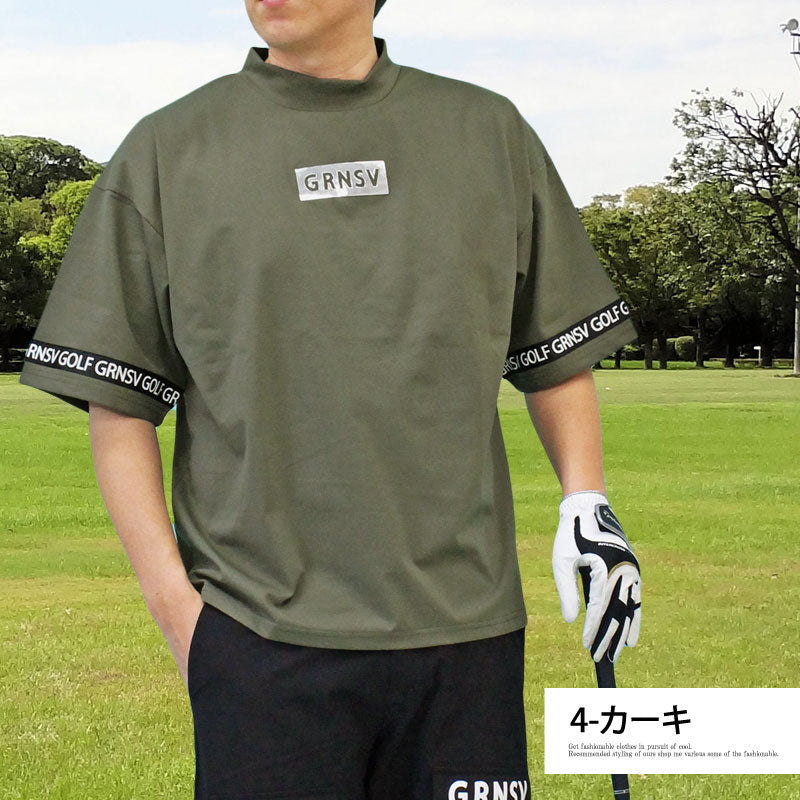 トップイズム TopIsm ゴルフウェア モックネックシャツ メンズ GIORNO SEVEN ジョルノセブン ハイネック ゴルフ 接触冷感 ワイドシルエット 半袖 シルバーロゴプリント トップス 春夏 （5-チャコール） 5-チャコール